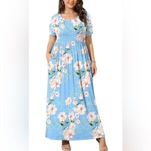 Poseshe Womens Boho Chic Floral Light Blue Maxi Dress sz 2XL